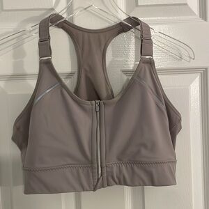 Athleta Sports Bra in Taupe with Silver Accents